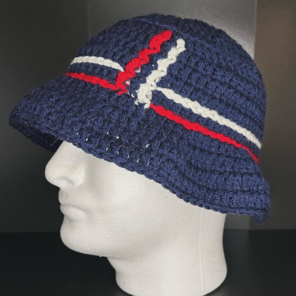 Blue Red White Crochet Bucket Hat Beanie - Handmade - Unisex